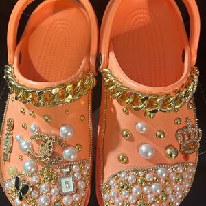 Crocs Custom Embellished Orange with Gold Accents